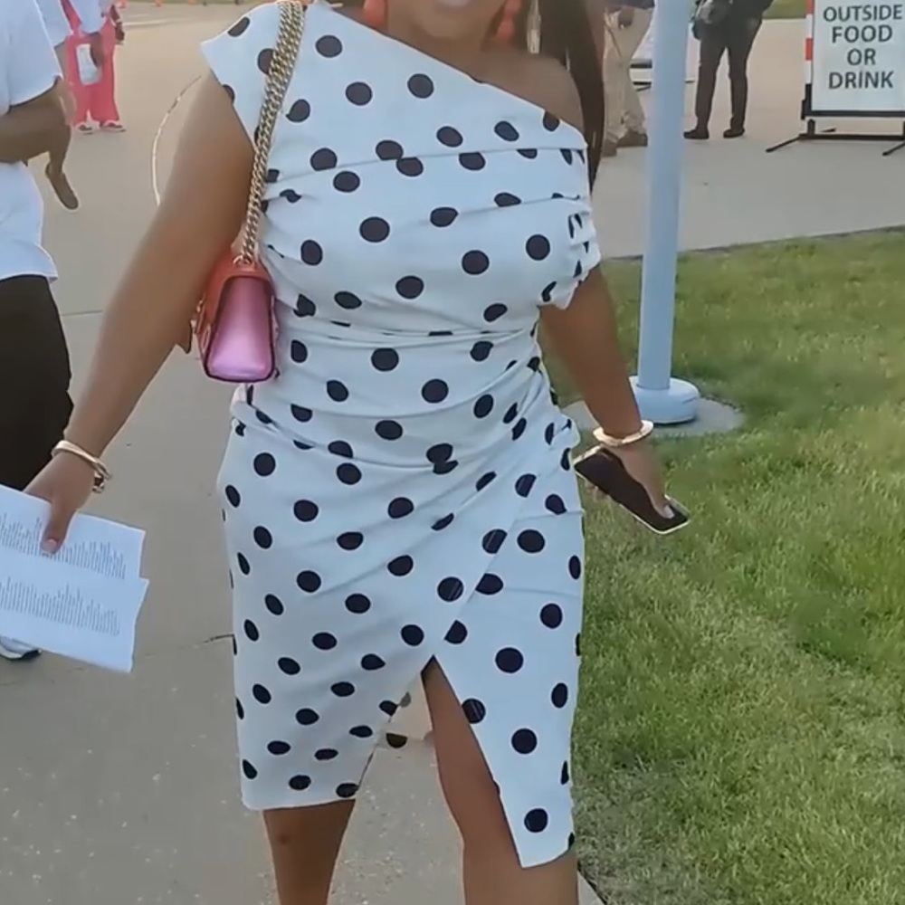 Polka Dot Sheath Dress - Black & White - Picture 2 of 7